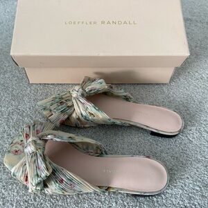 Loeffler Randall Floral Bow Mules in Cream and Pink